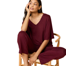 Load image into Gallery viewer, Dream Relaxed V-neck with Capri Lounge Set - Cherry Cola