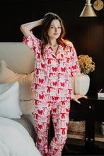 Load image into Gallery viewer, Pink & Red Coquette Bows Christmas Pajama Pants Set