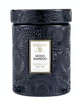 Load image into Gallery viewer, Moso Bamboo Small Embossed Jar Candle with Lid