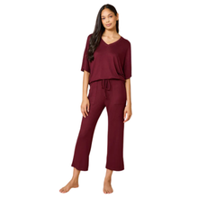 Load image into Gallery viewer, Dream Relaxed V-neck with Capri Lounge Set - Cherry Cola
