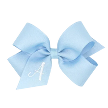 Load image into Gallery viewer, Light Blue Medium Monogrammed Girls Hair Bow
