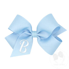 Load image into Gallery viewer, Light Blue Medium Monogrammed Girls Hair Bow
