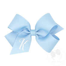 Load image into Gallery viewer, Light Blue Medium Monogrammed Girls Hair Bow
