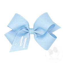 Load image into Gallery viewer, Light Blue Medium Monogrammed Girls Hair Bow
