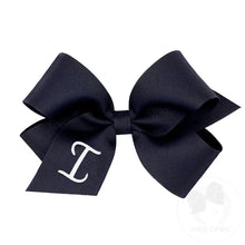 Load image into Gallery viewer, Navy Medium Monogrammed Girls Hair Bow
