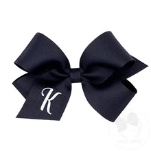 Load image into Gallery viewer, Navy Medium Monogrammed Girls Hair Bow

