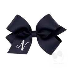 Load image into Gallery viewer, Navy Medium Monogrammed Girls Hair Bow
