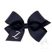 Load image into Gallery viewer, Navy Medium Monogrammed Girls Hair Bow
