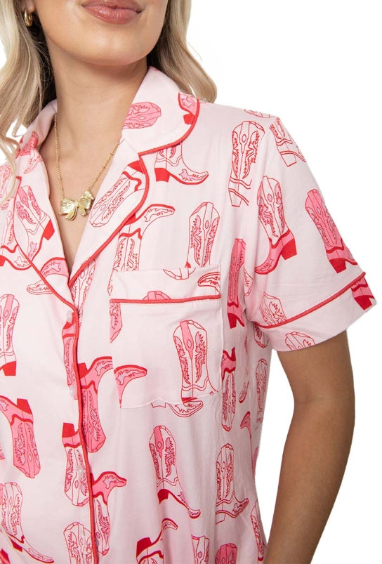 Light Pink Western Boots All Over PJ Short Set