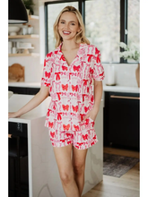 Load image into Gallery viewer, Pink &amp; Red Coquette Bows Christmas Pj Short Set
