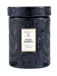 Moso Bamboo Small Embossed Jar Candle with Lid
