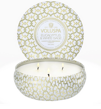 Load image into Gallery viewer, Eucalyptus and White Sage 3 wick candle tin
